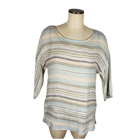 Soft Surroundings Seaside Blue Sand Woven Cotton Pullover Blouse Top Womens Med - Picture 2 of 11